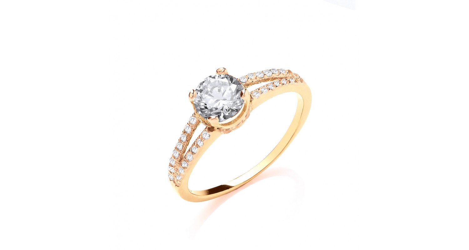 9ct Yellow Gold Crossover CZ Ring