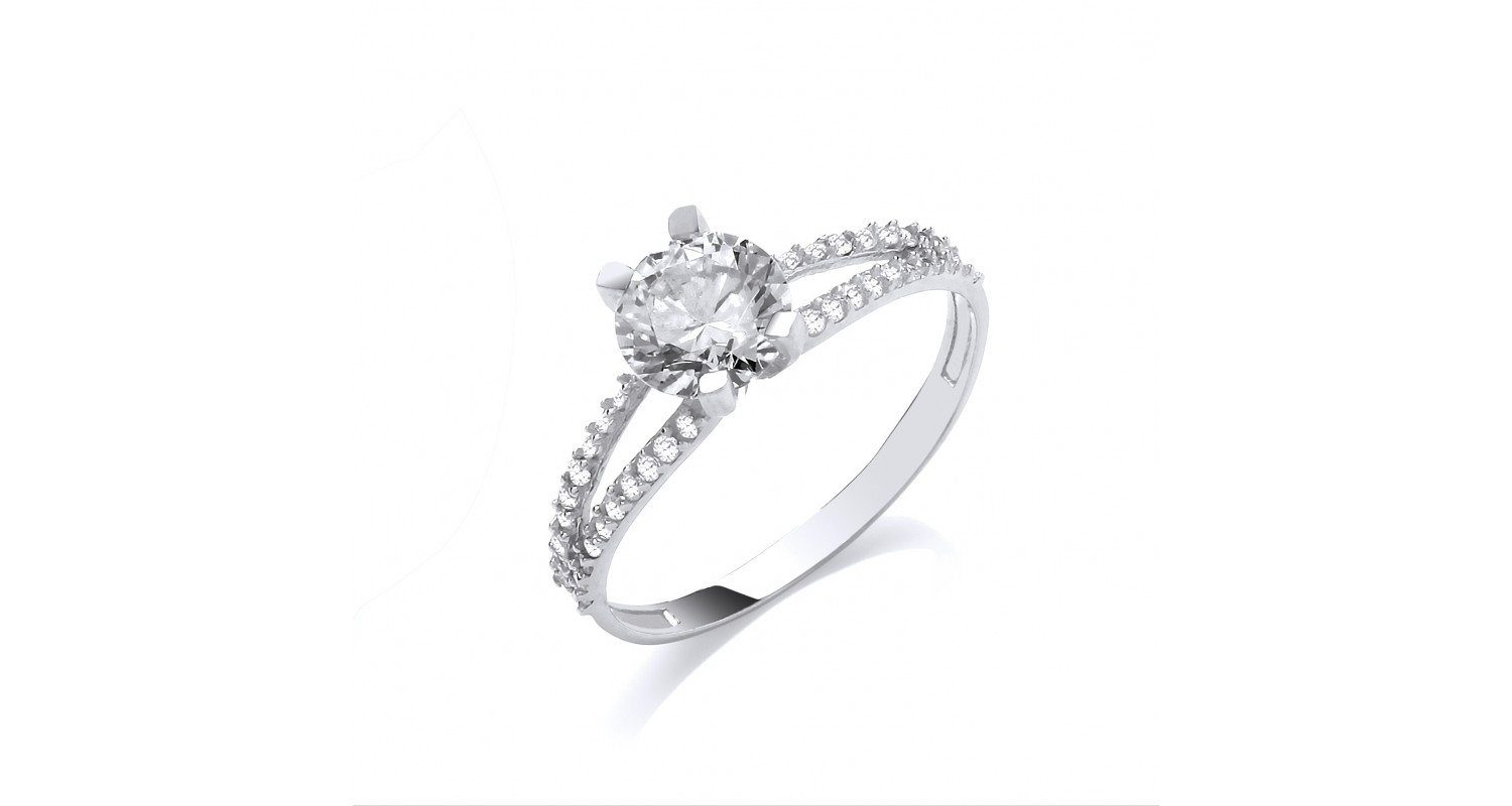 9ct White Gold Crossover CZ Ring