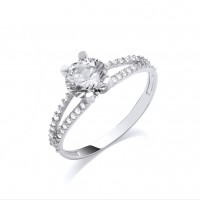 9ct White Gold Crossover CZ Ring