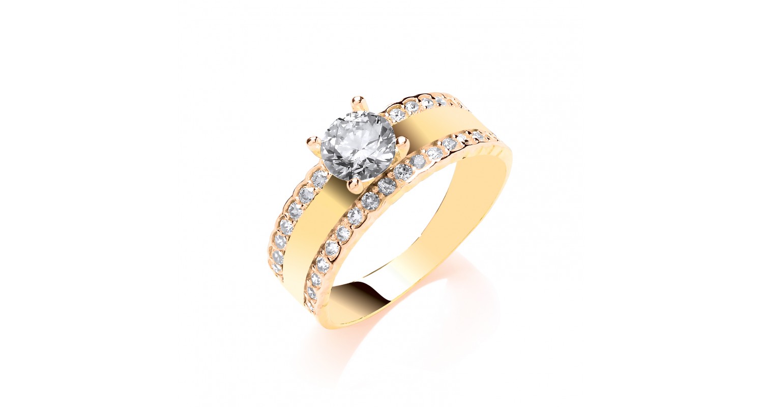 9ct Yellow Gold 2 Row CZ Ring