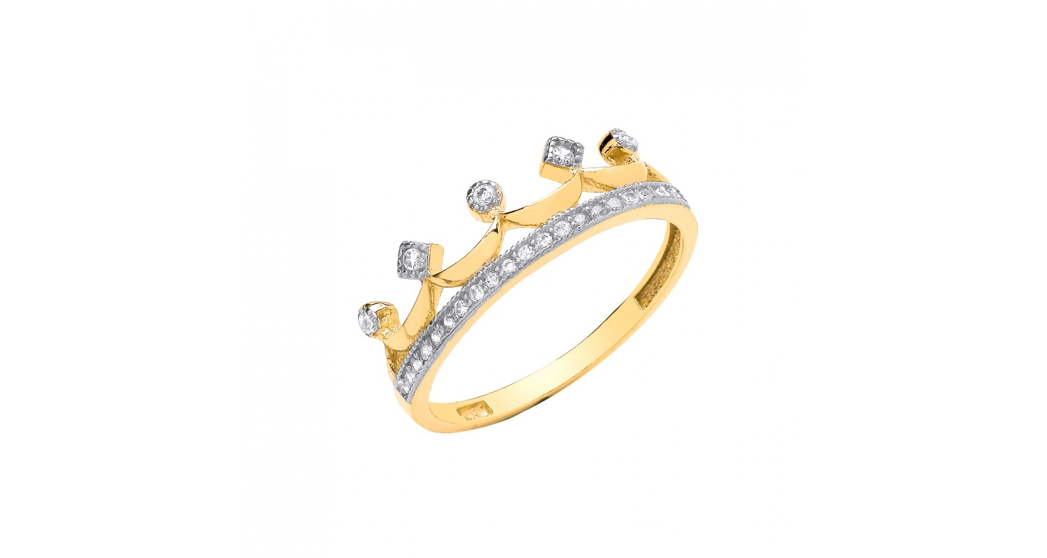 9ct Yellow Gold Crown CZ Ring