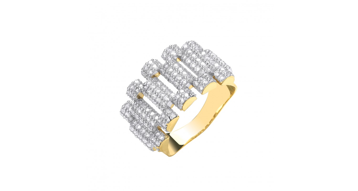 9ct Yellow Gold CZ Fancy Link Ring