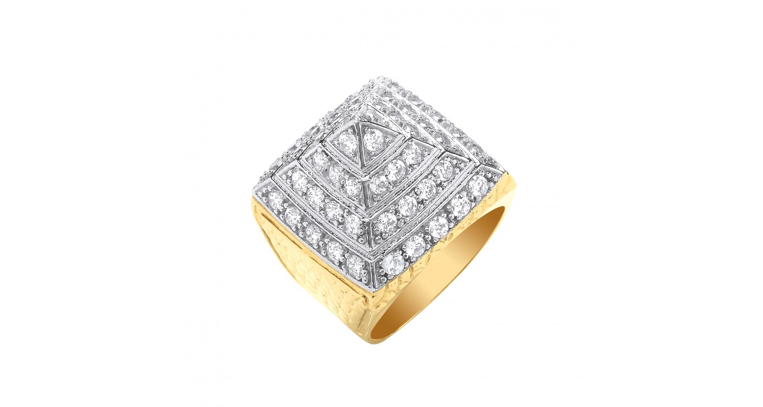 9ct Yellow Gold CZ Pyramid Gents Ring