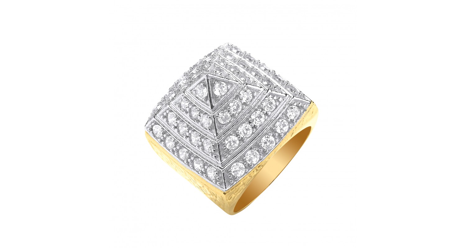 9ct Yellow Gold CZ Pyramid Gents Ring