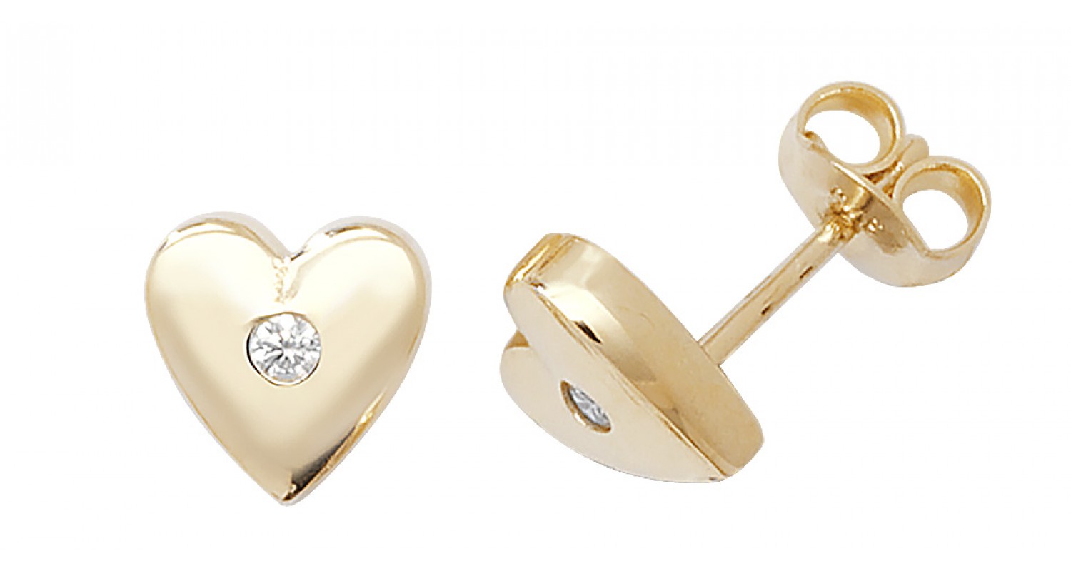 9ct Yellow Gold Heart Shaped CZ Studs