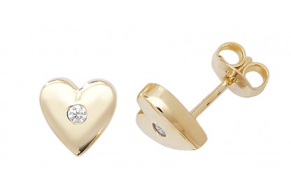 9ct Yellow Gold Heart Shaped CZ Studs