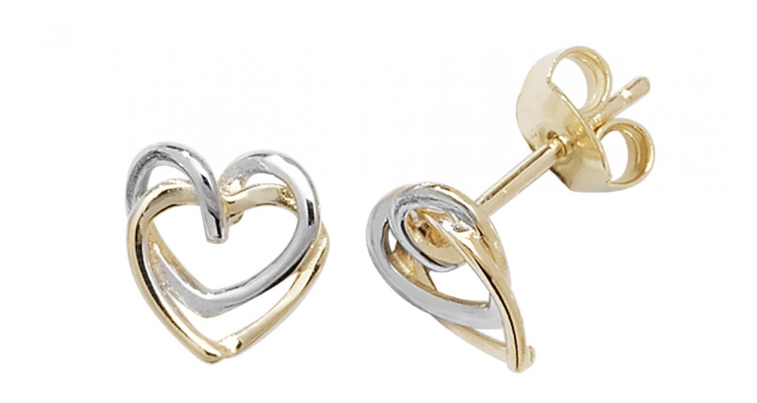 9ct Yellow And White Gold Interlocking Heart Studs