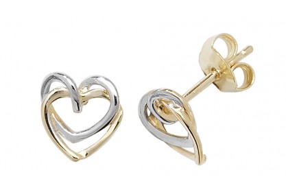 9ct Yellow And White Gold Interlocking Heart Studs