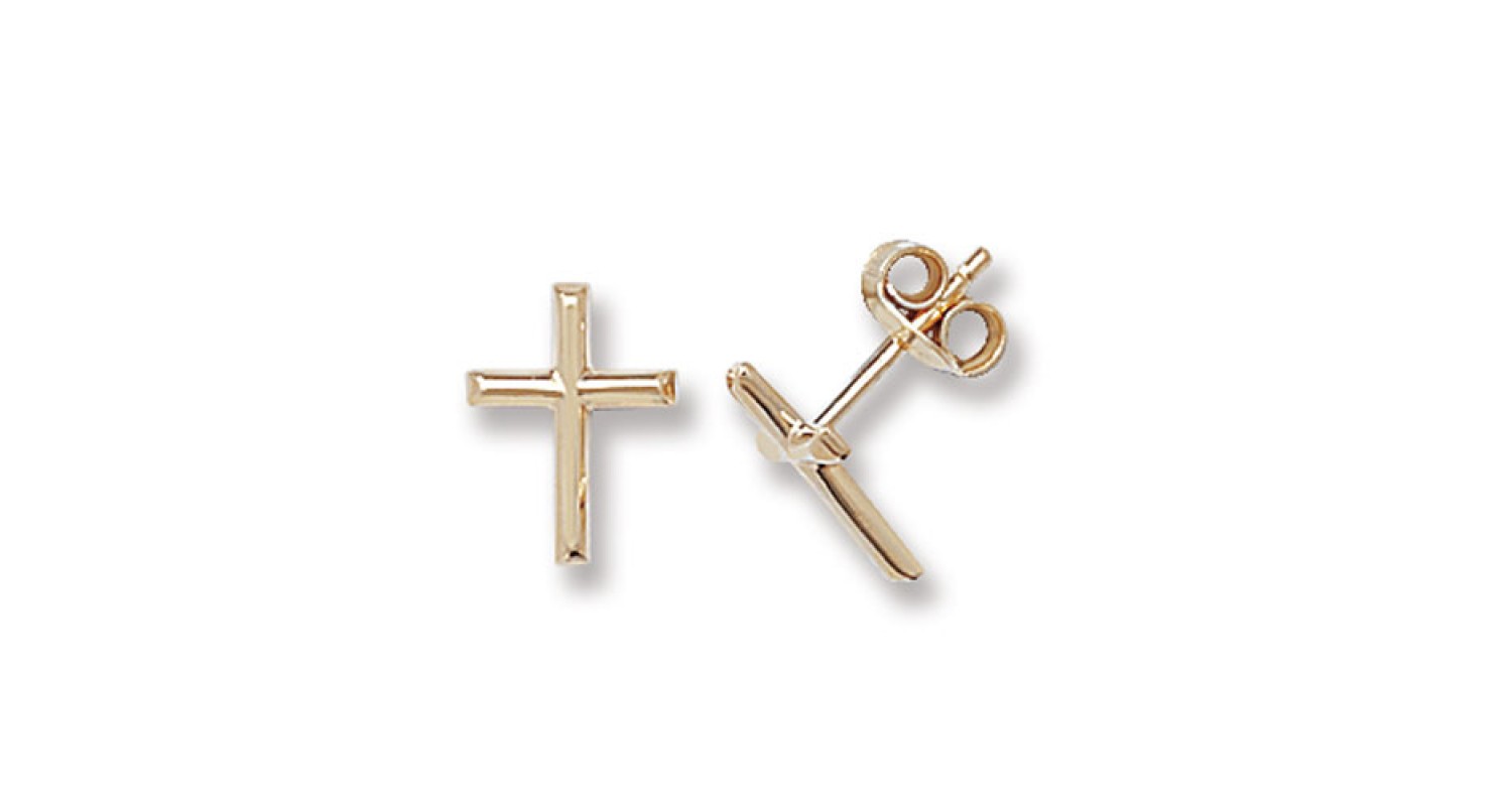 9ct Yellow Gold Cross Stud Earrings