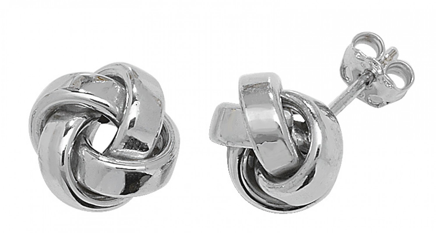 9ct White Gold Double Knot Studs