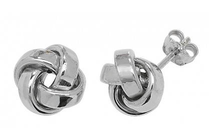 9ct White Gold Double Knot Studs