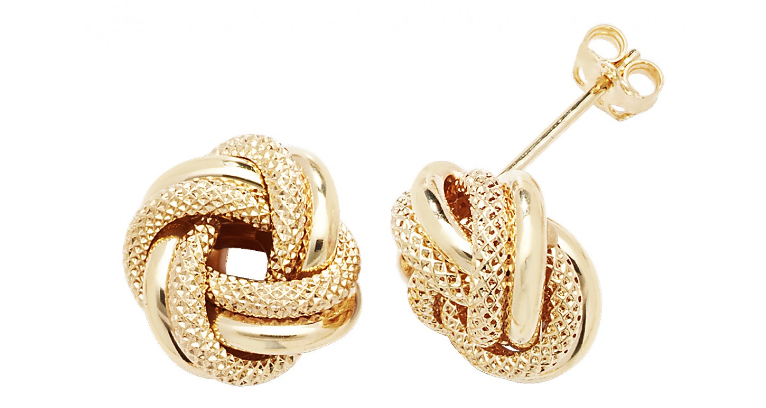 9ct Yellow Gold Patterned Double Knot Studs