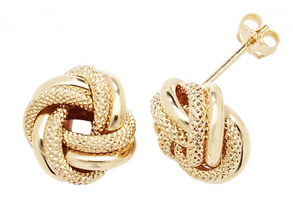 9ct Yellow Gold Patterned Double Knot Studs