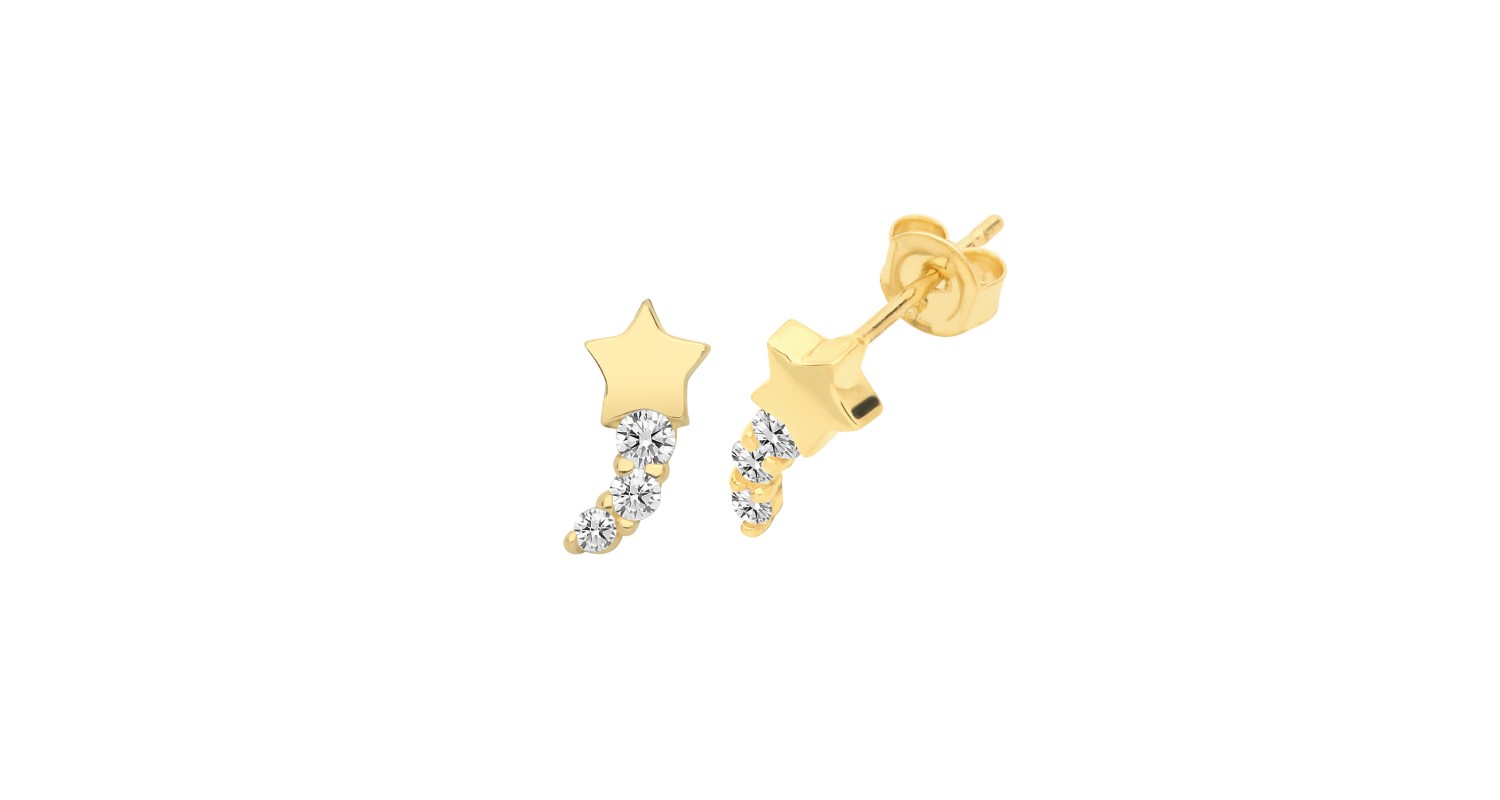 9ct Yellow Gold Shooting Star CZ Studs