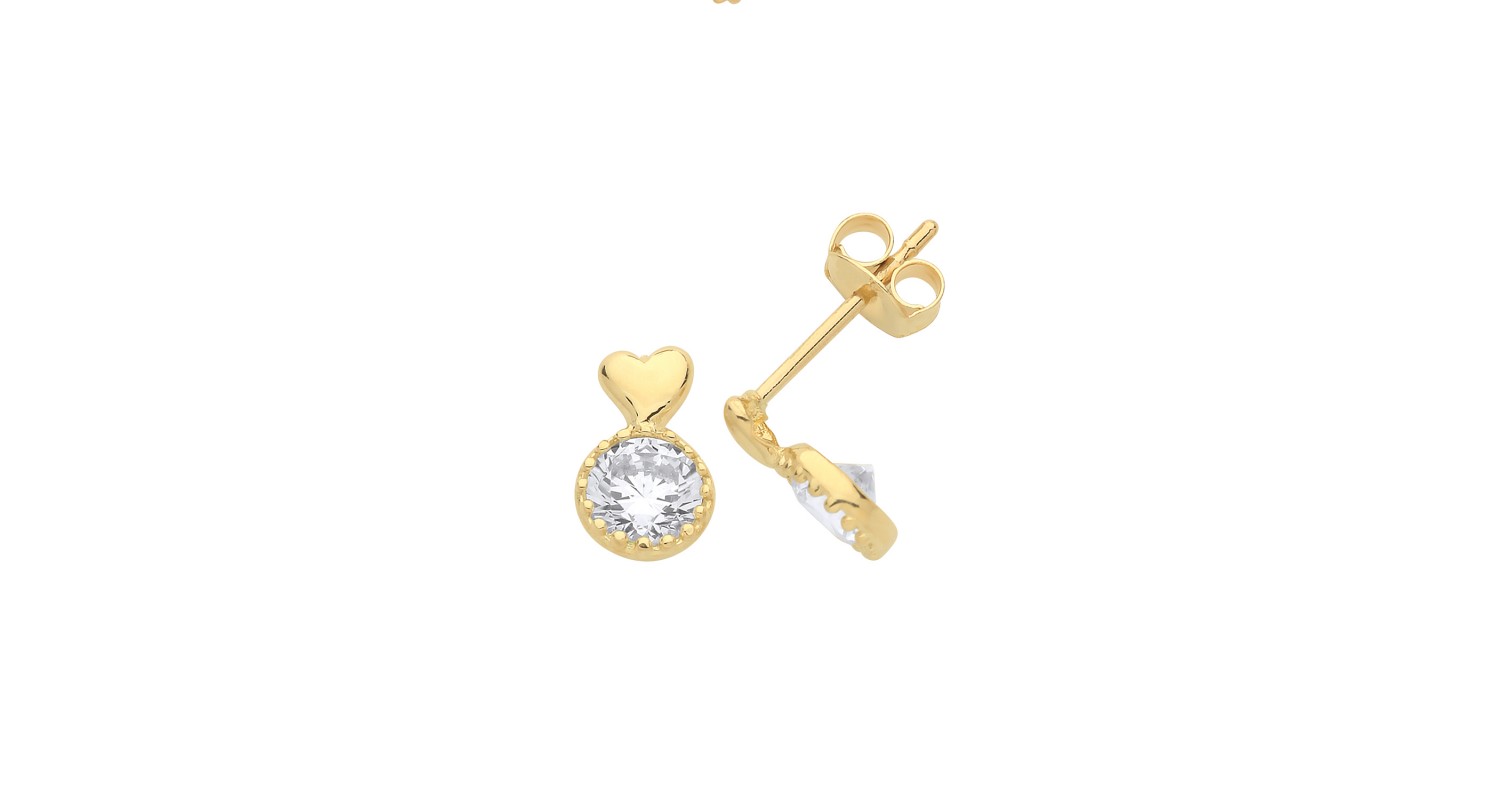 9ct Yellow Gold Heart And Circle CZ Studs