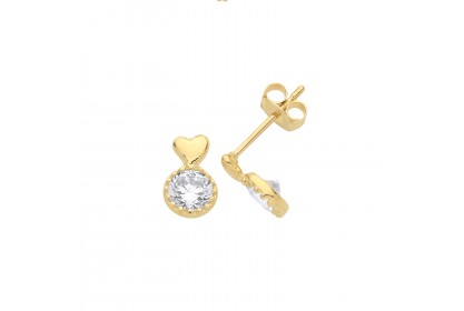 9ct Yellow Gold Heart And Circle CZ Studs