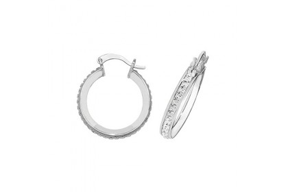 SILVER 15MM CRYSTAL HOOP EARRINGS