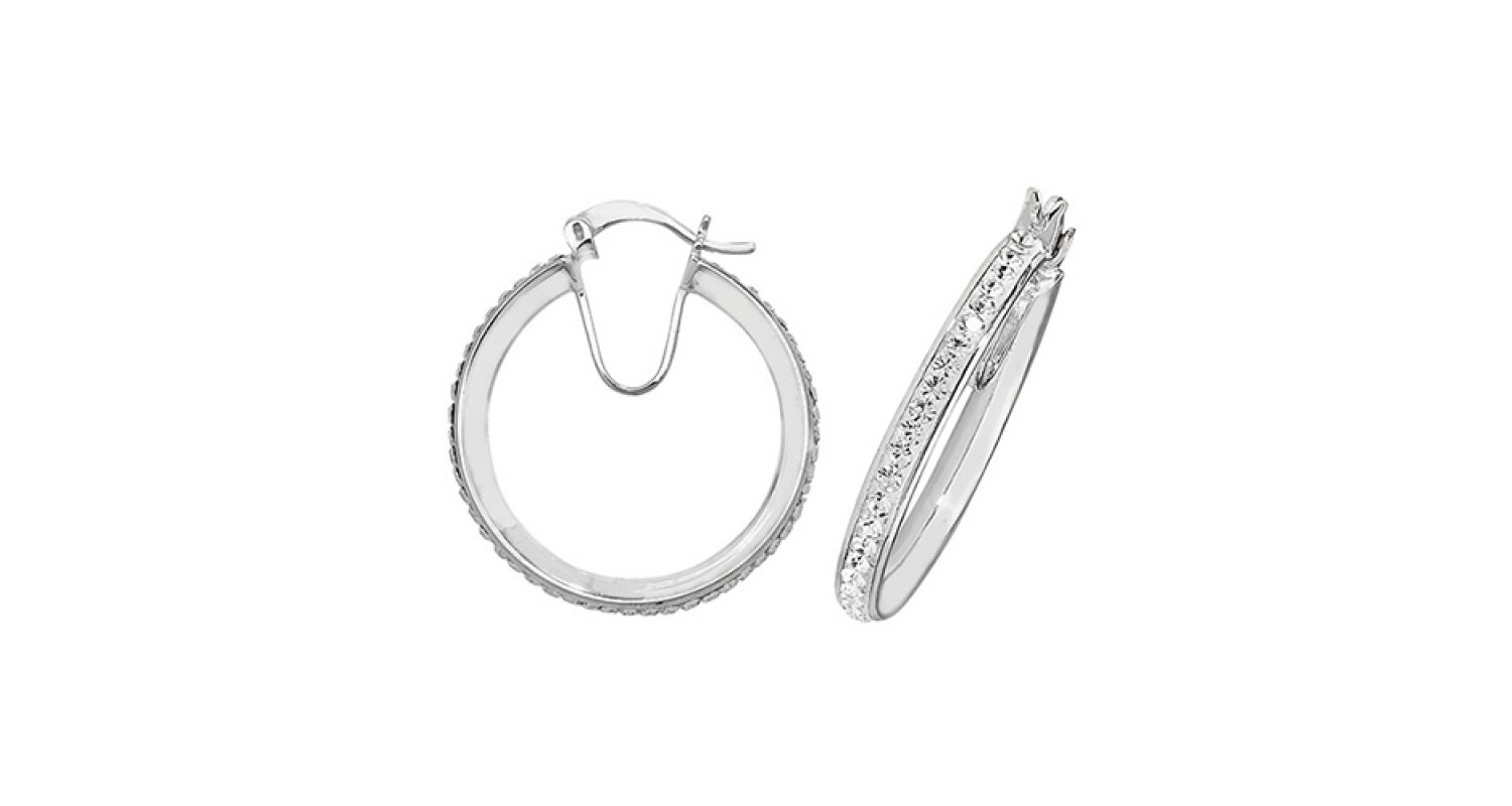 SILVER 20MM CRYSTAL HOOP EARRINGS