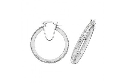 SILVER 20MM CRYSTAL HOOP EARRINGS