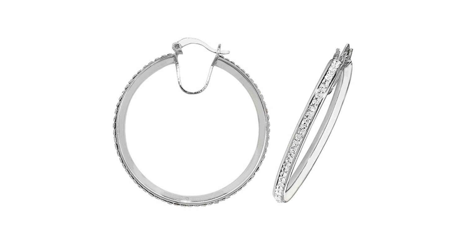 SILVER 30MM CRYSTAL HOOP EARRINGS