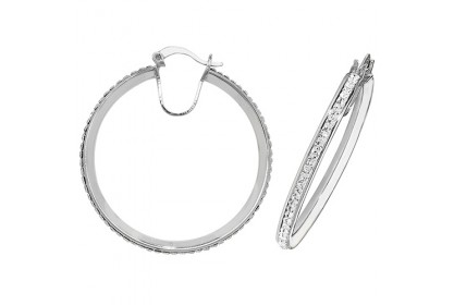 SILVER 30MM CRYSTAL HOOP EARRINGS