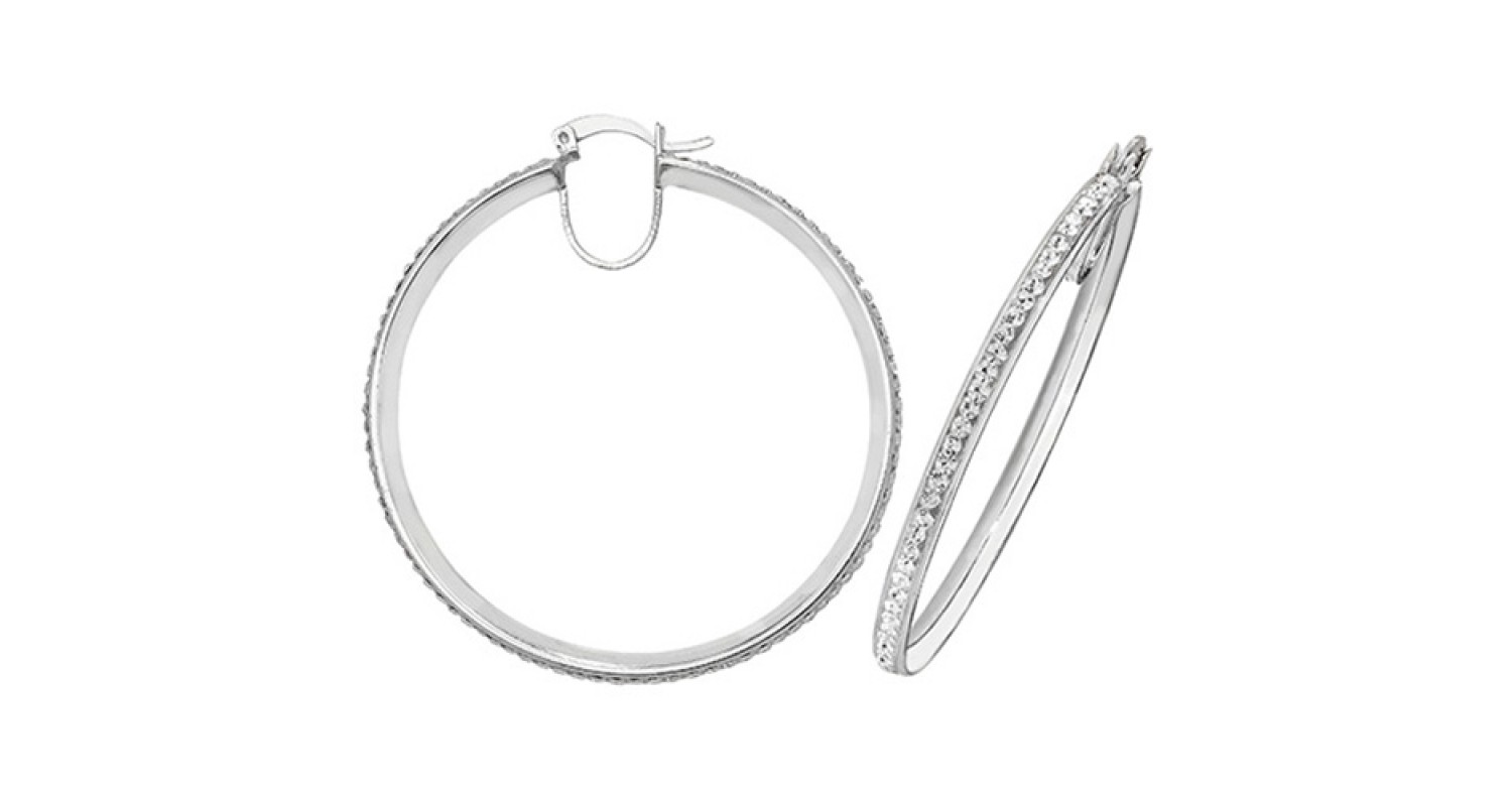 SILVER 40MM CRYSTAL HOOP EARRINGS