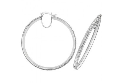 SILVER 40MM CRYSTAL HOOP EARRINGS