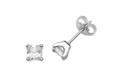 Silver Square CZ Stud Earrings