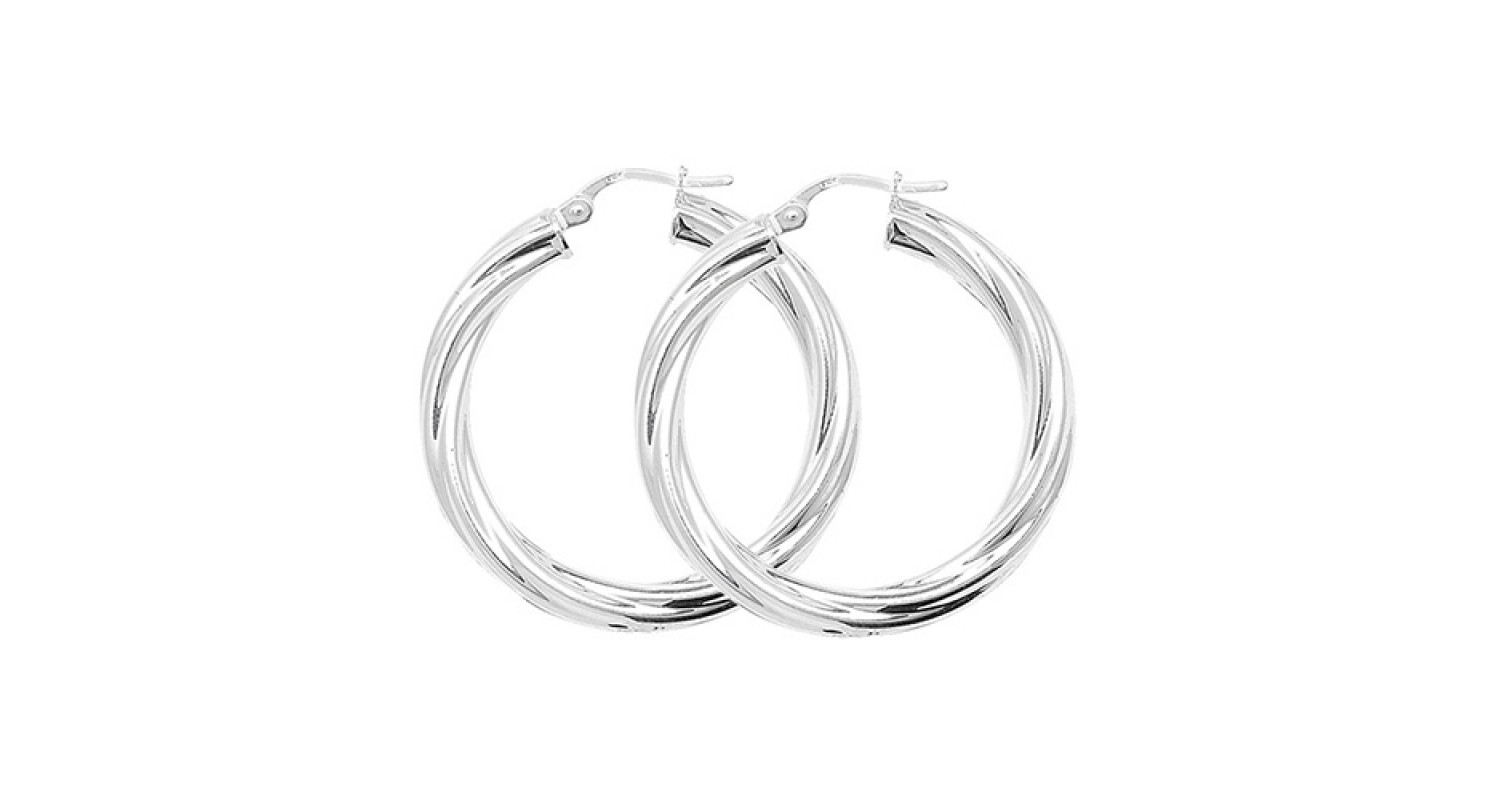 SILVER 25MM TWISTED HOOP EARRINGS