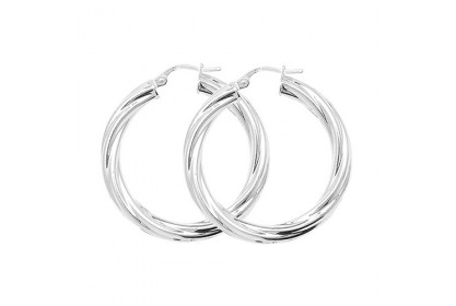 SILVER 25MM TWISTED HOOP EARRINGS