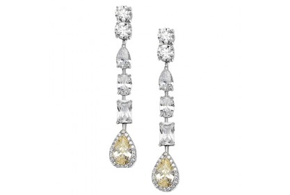 Silver Yel & White CZ Drop Earrings