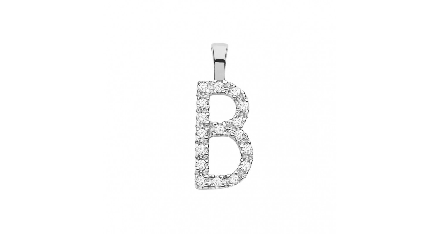 9ct White Gold 0.05ct Diamond B Initial