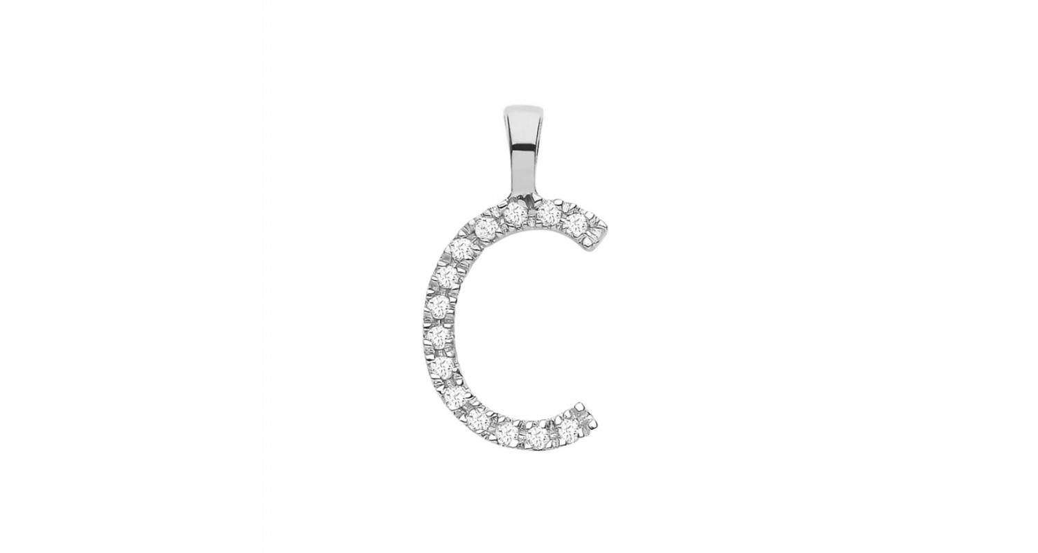 9ct White Gold 0.05ct Diamond C Initial