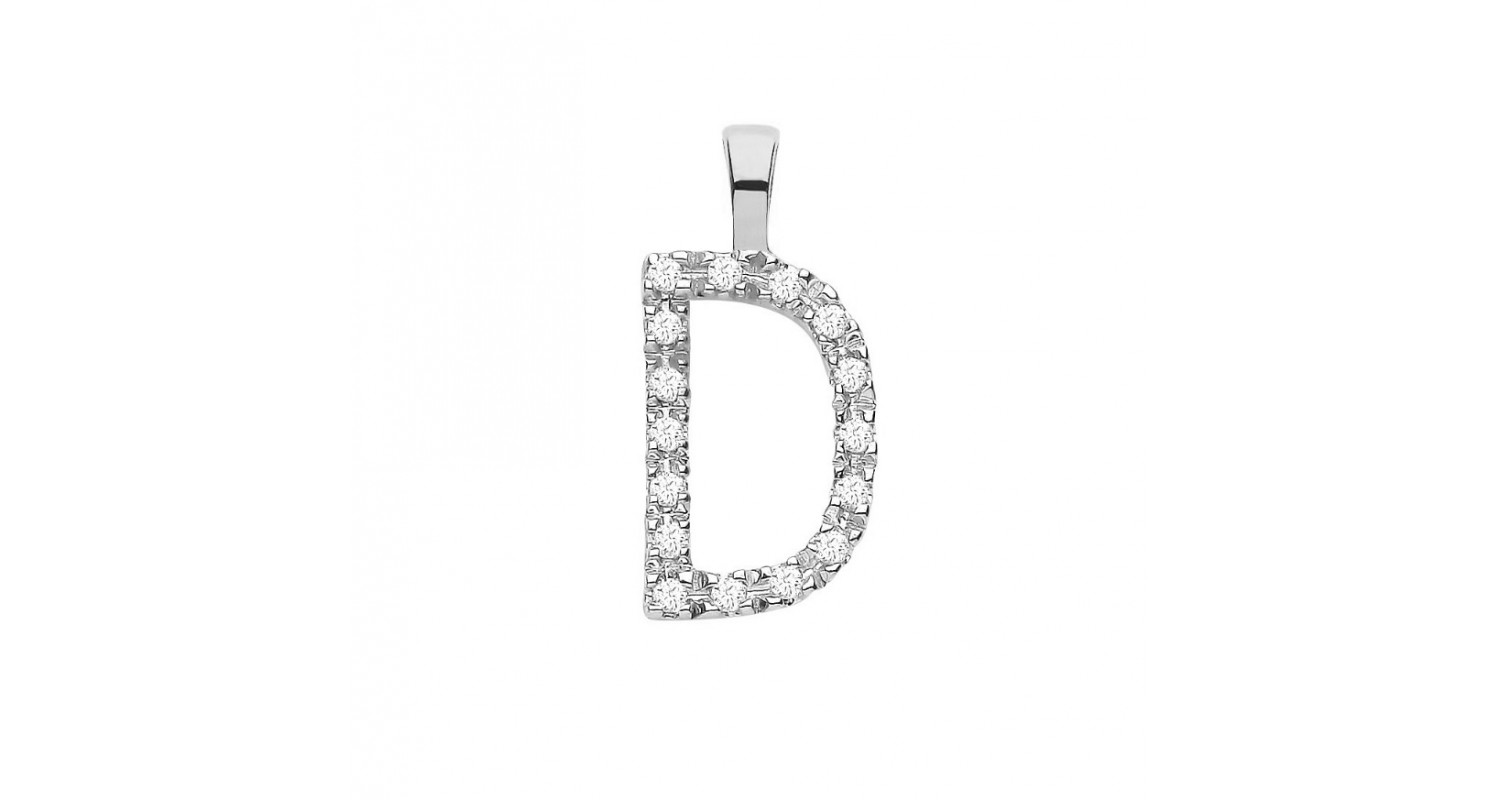 9ct White Gold 0.05ct Diamond D Initial