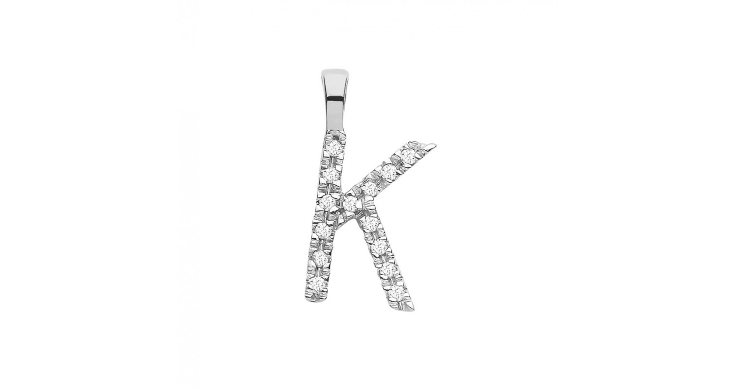 9ct White Gold 0.05ct Diamond K Initial