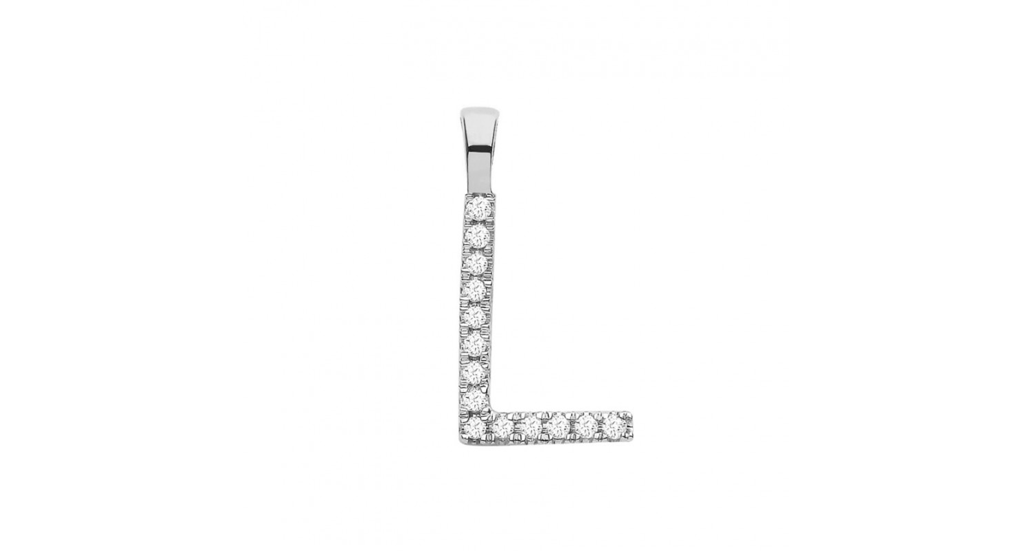 9ct White Gold 0.05ct Diamond L Initial