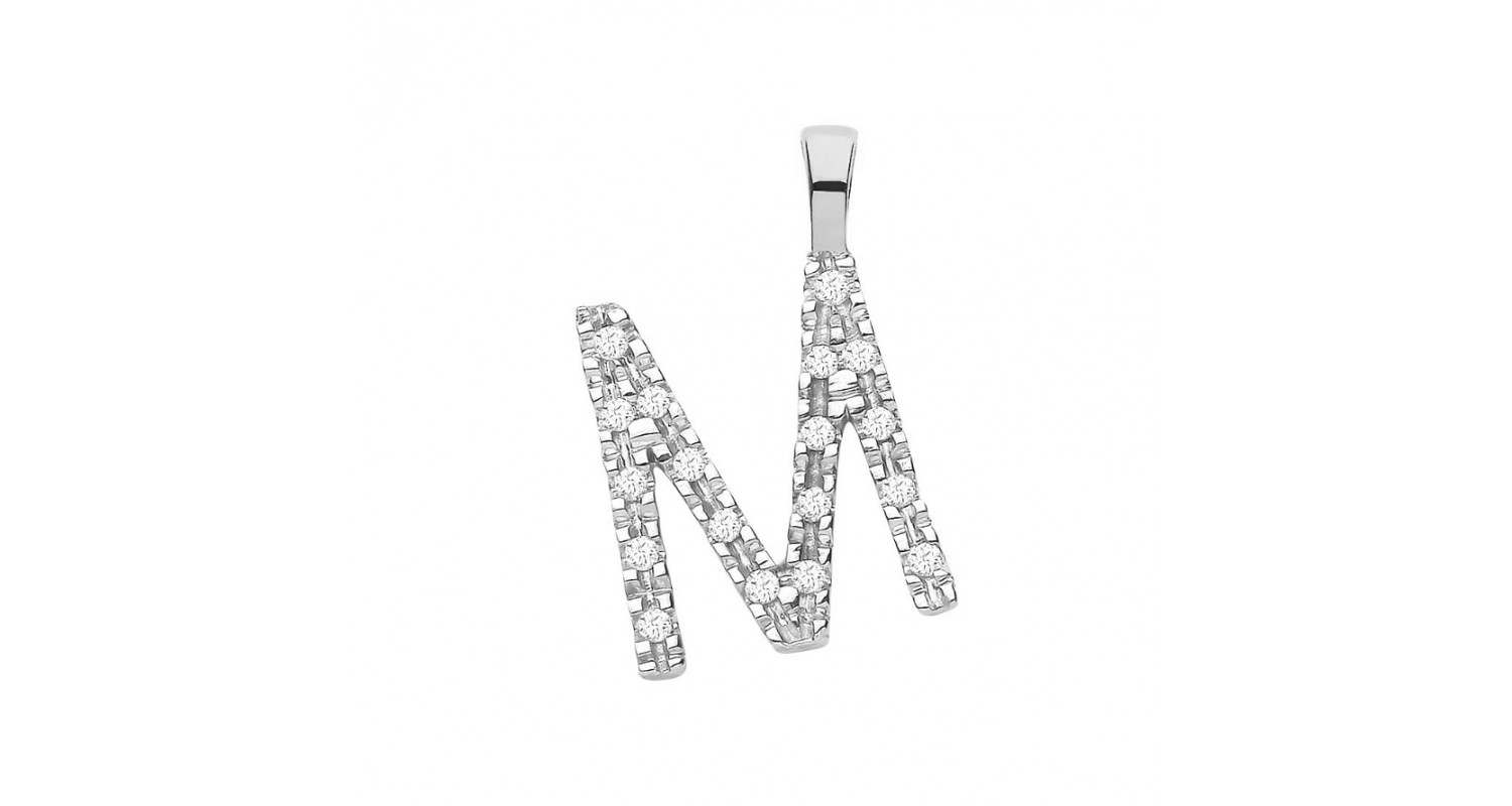 9ct White Gold 0.05ct Diamond M Initial