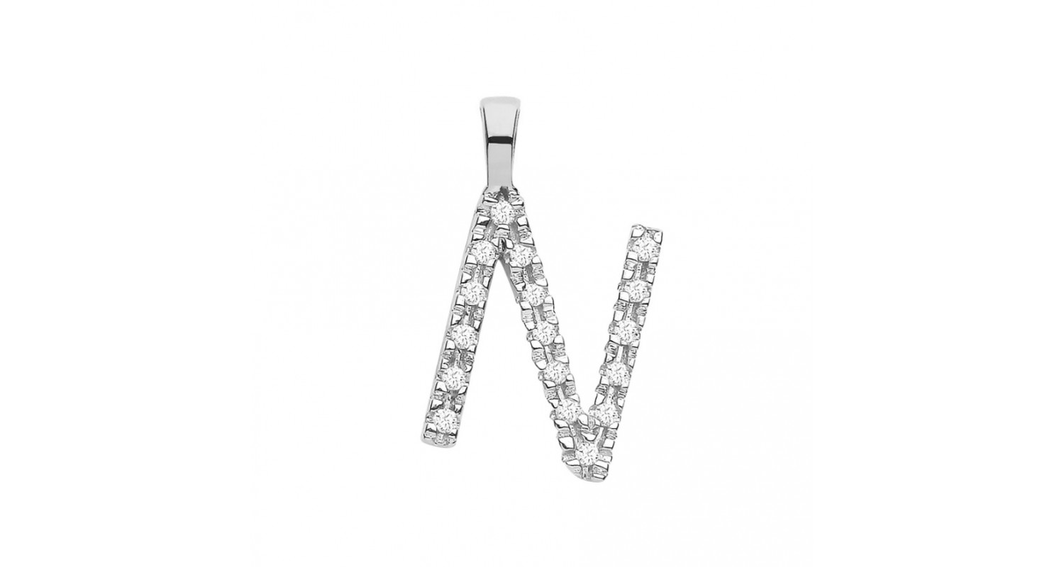 9ct White Gold 0.05ct Diamond N Initial