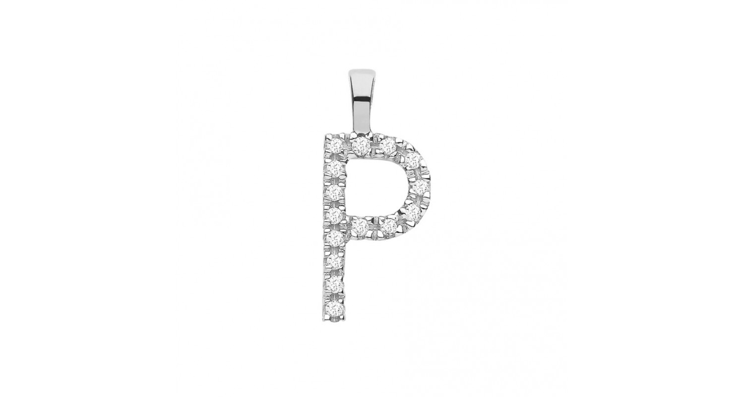 9ct White Gold 0.05ct Diamond P Initial