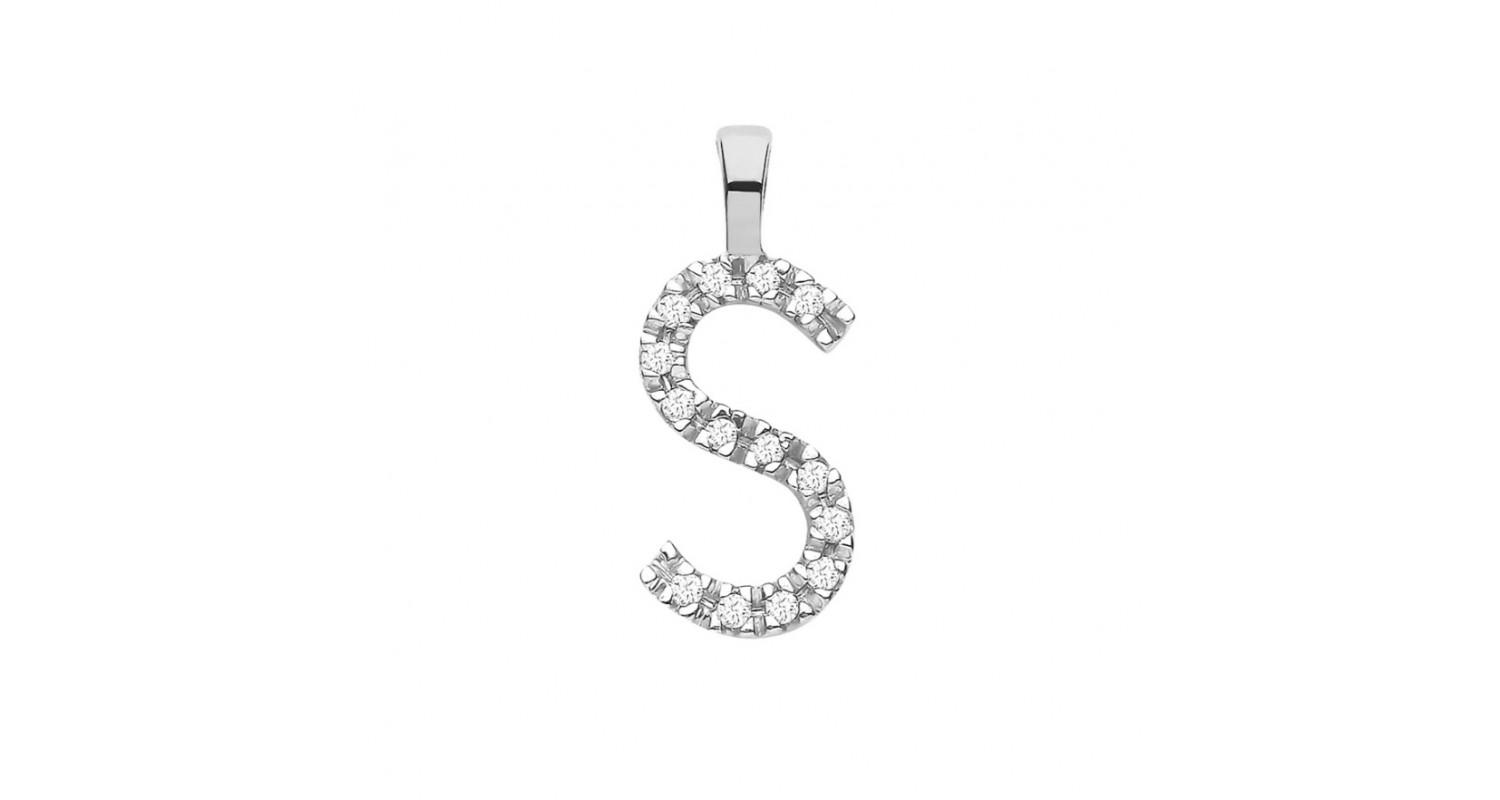 9ct White Gold 0.05ct Diamond S Initial