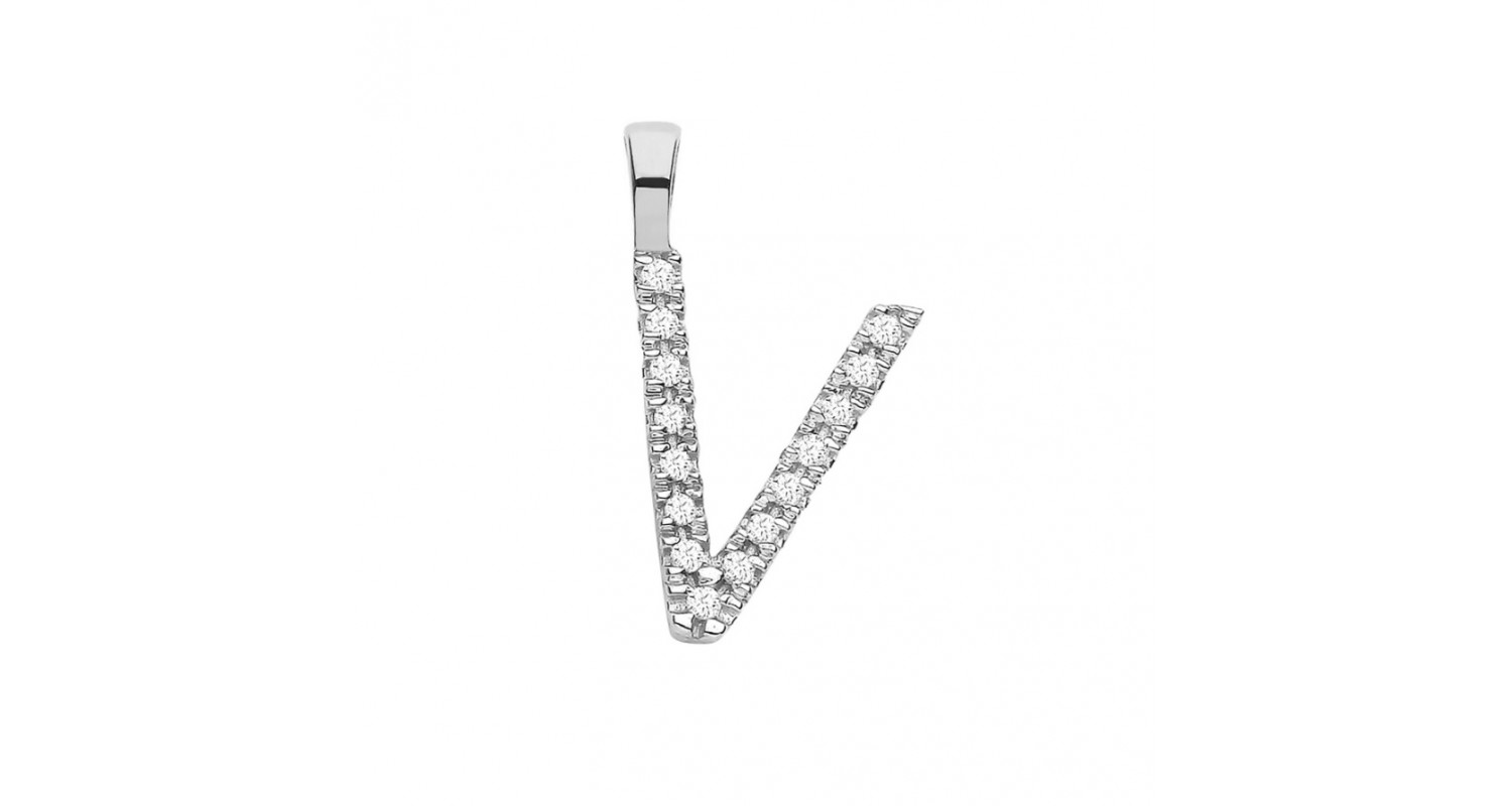 9ct White Gold 0.05ct Diamond V Initial