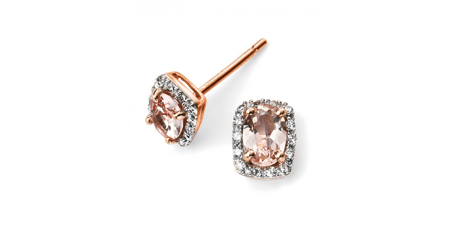 9ct Rose Gold Morganite & Diamond Earrings