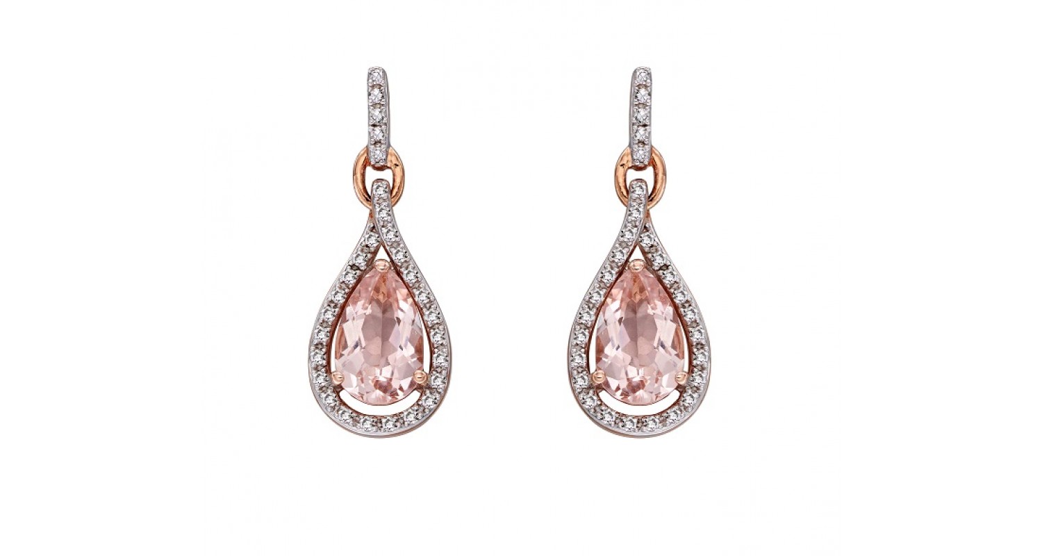 9ct Rose Gold Morganite & Diamond Teardrop Earrings