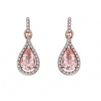 9ct Rose Gold Morganite & Diamond Teardrop Earrings