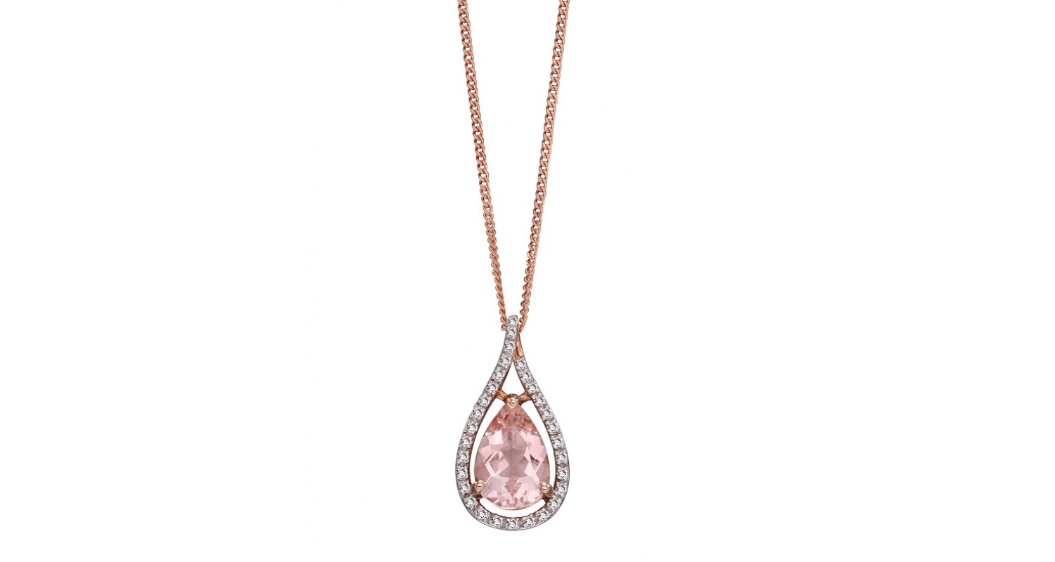 9ct Rose Gold Morganite & Diamond Teardrop Necklace