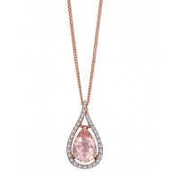 9ct Rose Gold Morganite & Diamond Teardrop Necklace