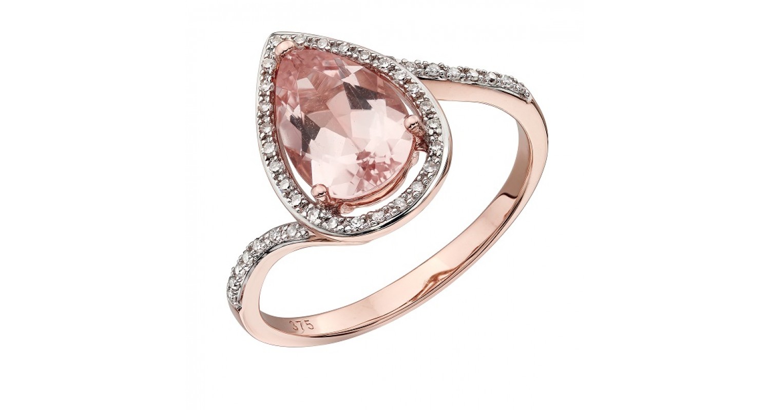 9ct Rose Gold Morganite & Diamond Teardrop Ring