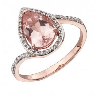 9ct Rose Gold Morganite & Diamond Teardrop Ring