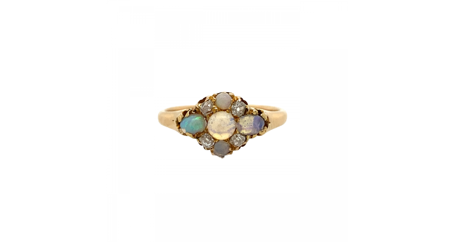 18ct Yellow Gold Opal & Diamond Ring