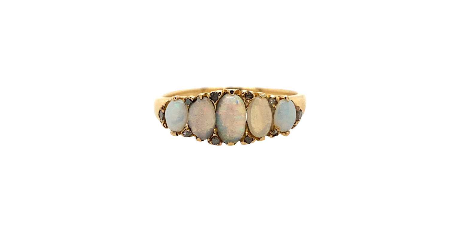 18ct Yellow Gold Multi Opal & Diamond Ring